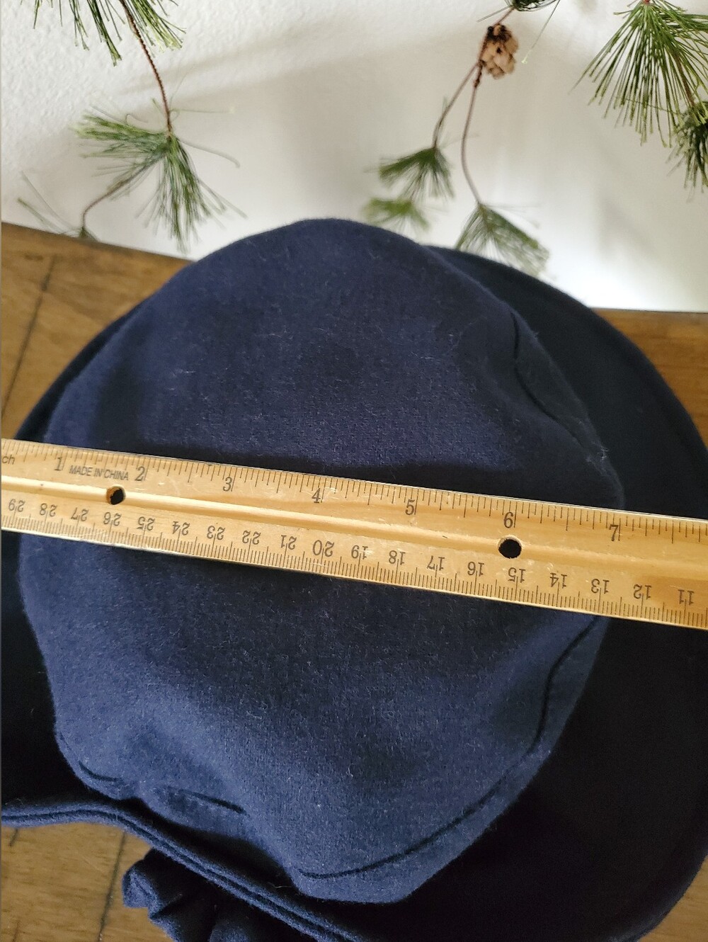 Vintage Arlin Navy Blue Wool Felt Cloche Bucket Hat 3D Flower - Picture 9 of 14